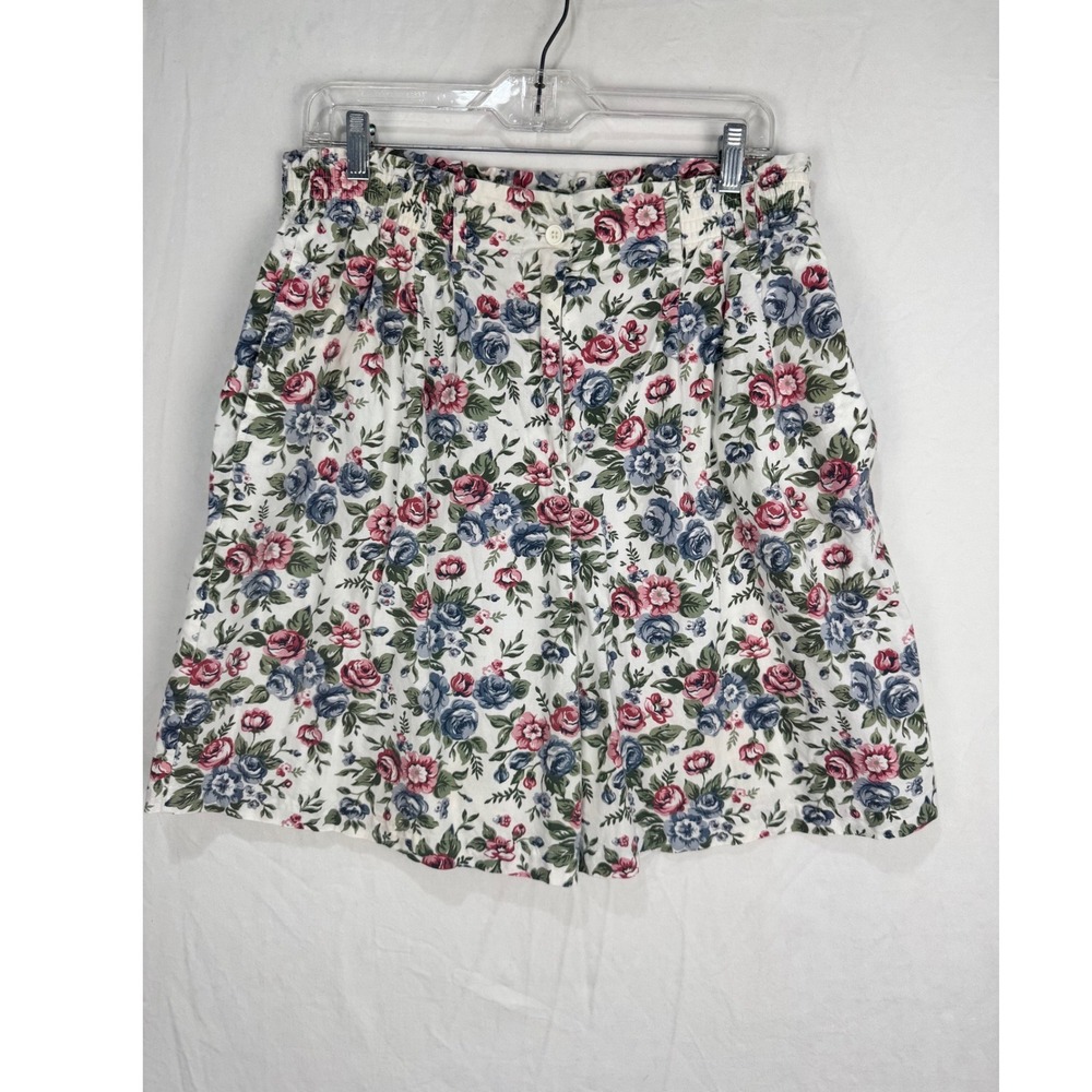 Capacity Vintage Floral Flowy Shorts Womens Large Cotton High Waist‎ Pink Blue L - Picture 3 of 7